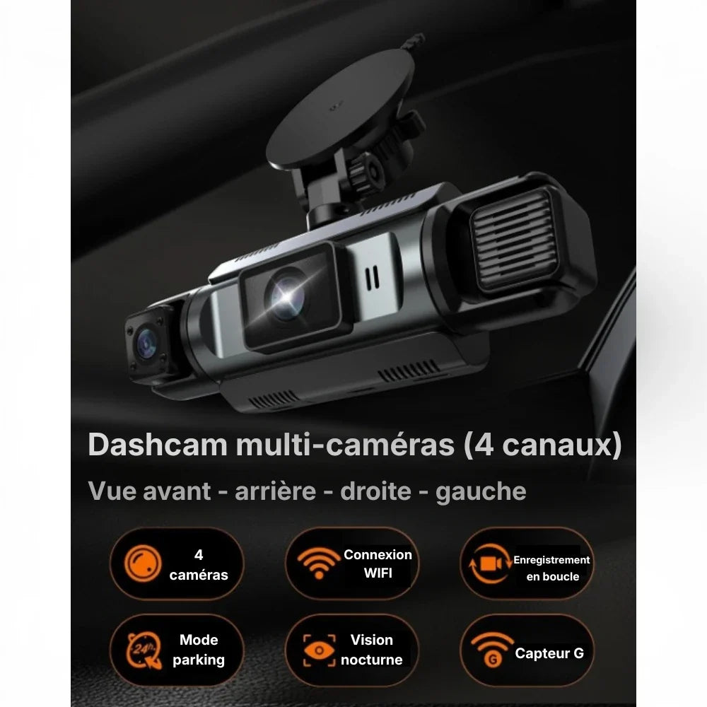 DashProtect — Caméra embarquée 4 objectifs avec vision nocturne & mode parking intelligent