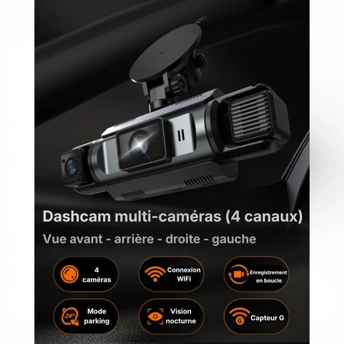 DashProtect — Caméra embarquée 4 objectifs avec vision nocturne & mode parking intelligent