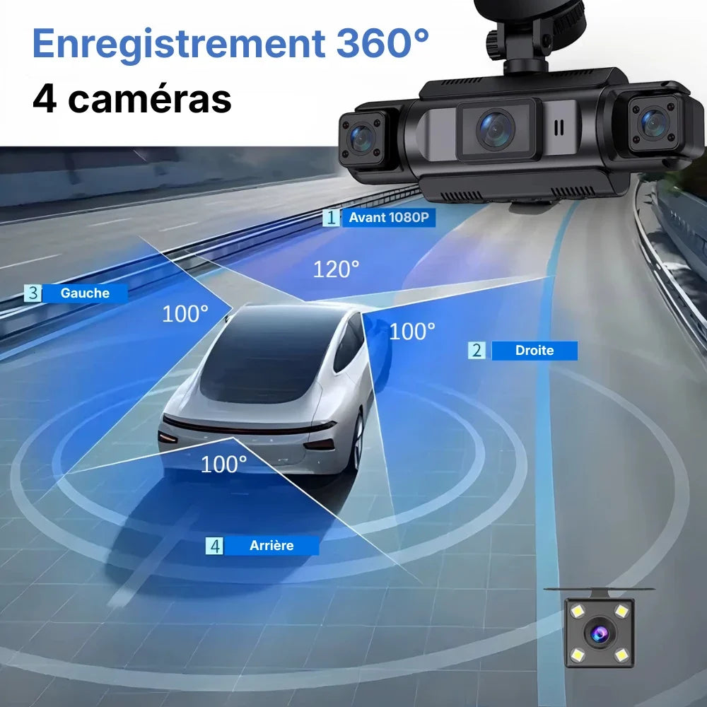 DashProtect — Caméra embarquée 4 objectifs avec vision nocturne & mode parking intelligent