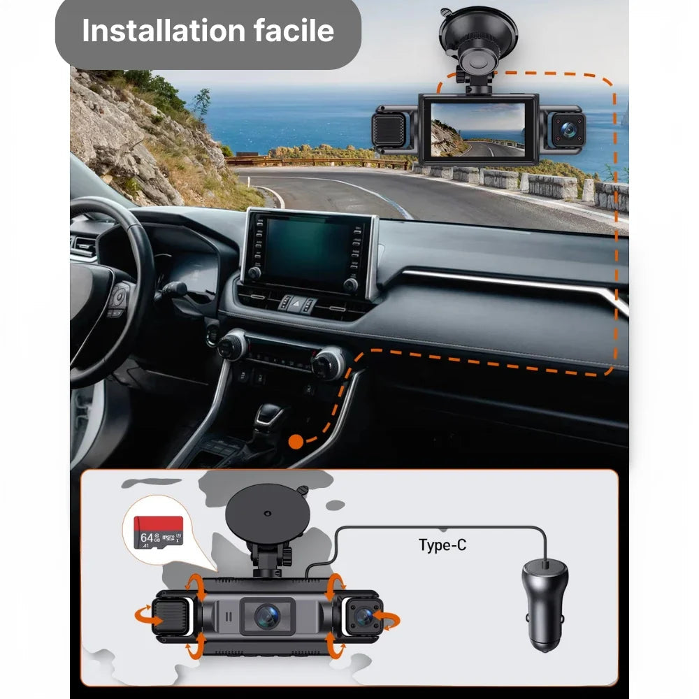 DashProtect — Caméra embarquée 4 objectifs avec vision nocturne & mode parking intelligent