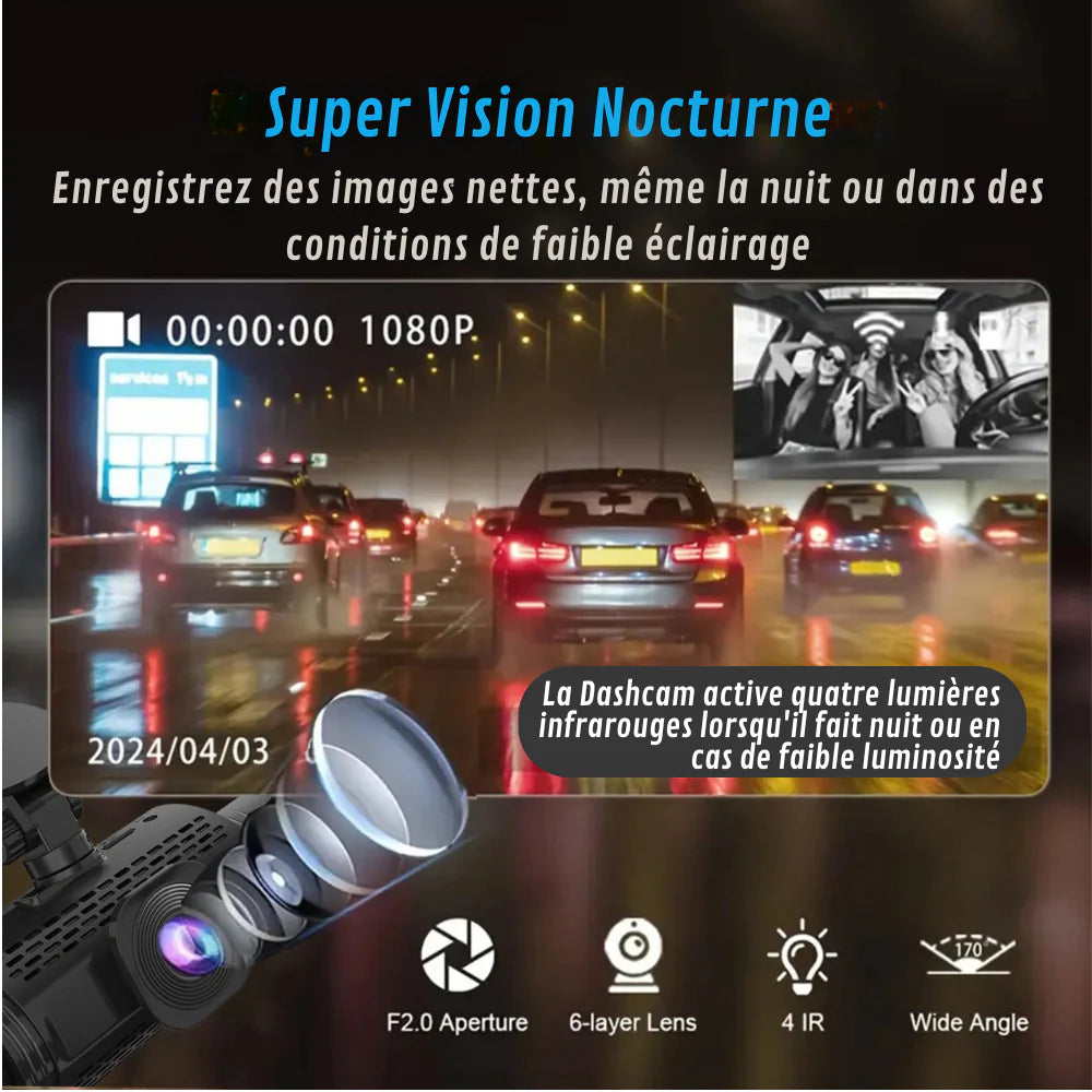 DashProtect — Caméra embarquée 4 objectifs avec vision nocturne & mode parking intelligent